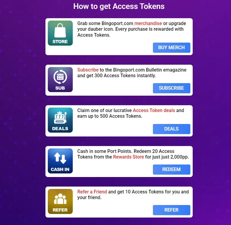 how to get access tokens in Bingoport