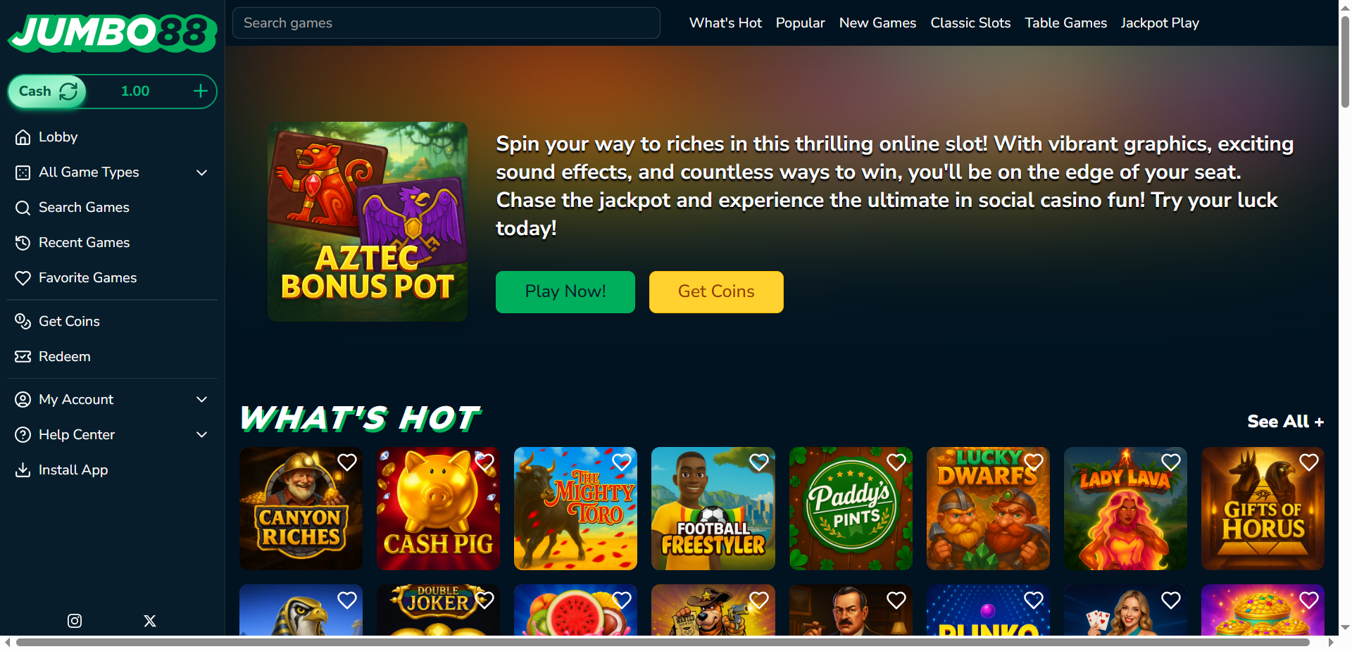 Jumbo88 Sweepstakes Casino Games