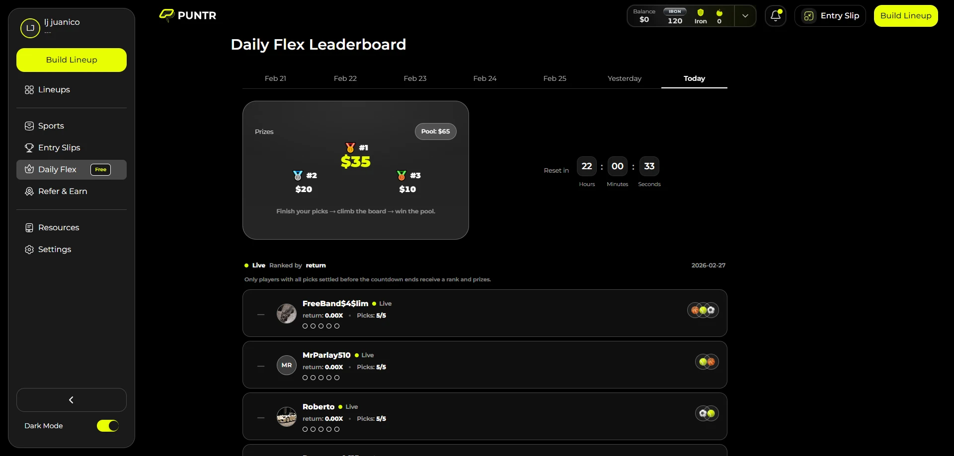 Leaderboard at Puntr