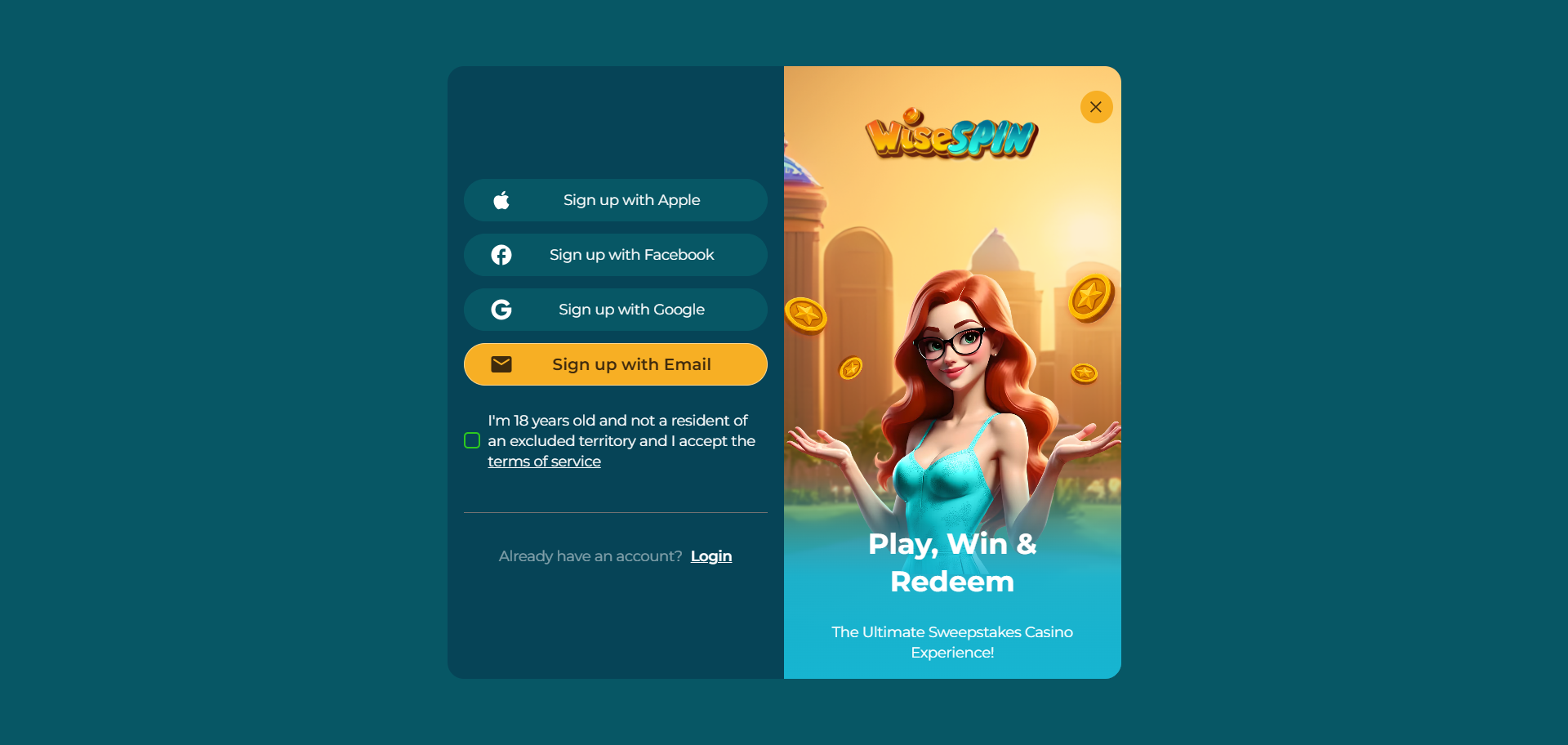 WiseSpin Sweepstakes casino login - Stakester casino review