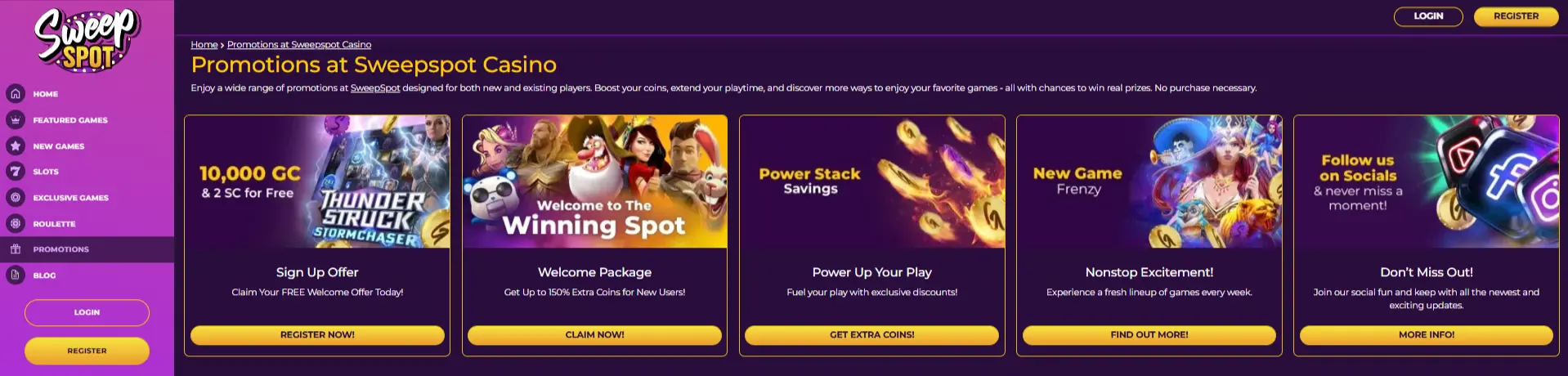 sweep spot bonuses