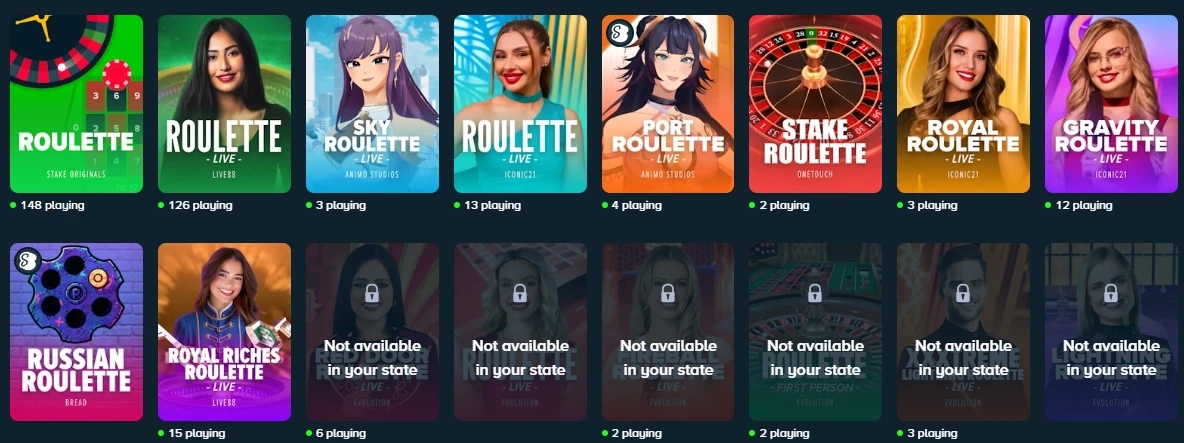 Available Roulette Games at Stake us