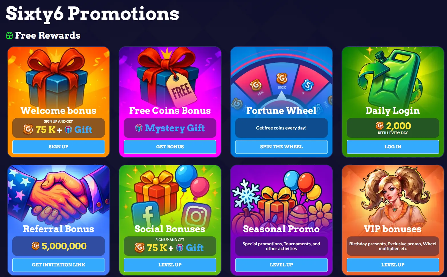 Sixty 6 casino bonus screenshot