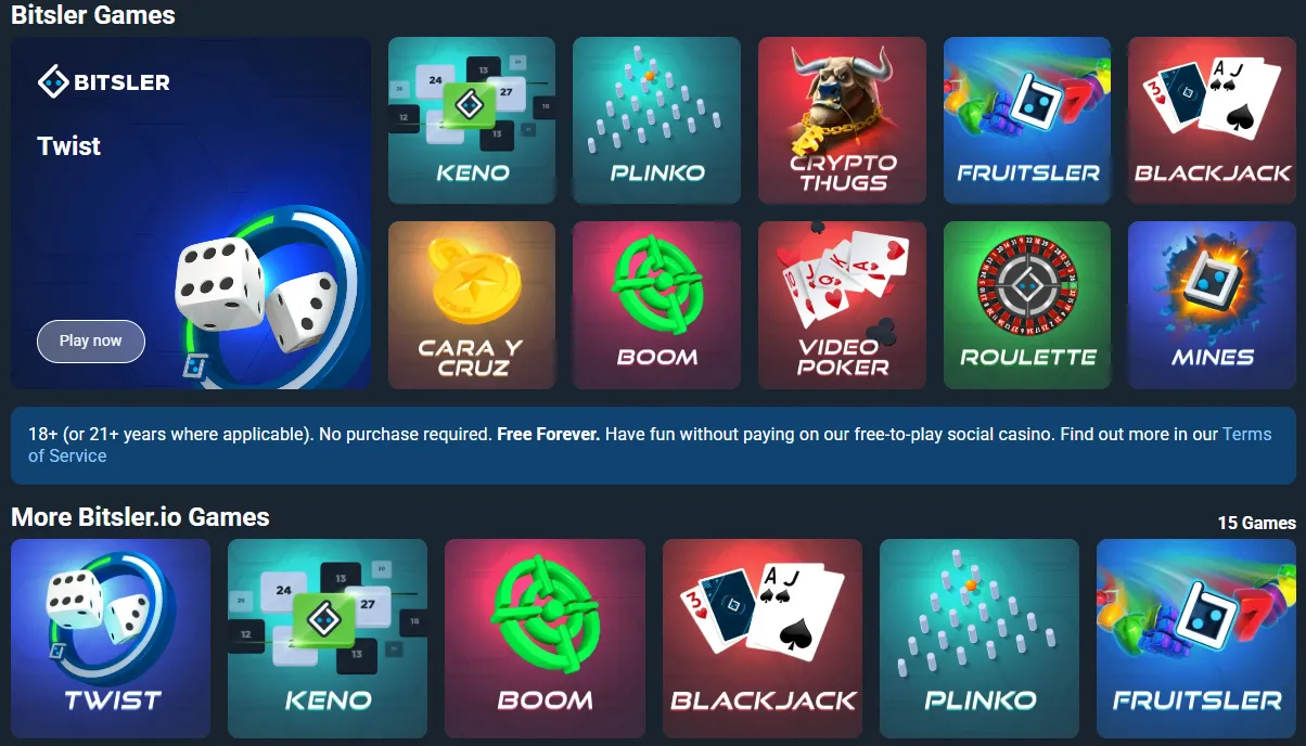 Slots and table games at bitsler.io